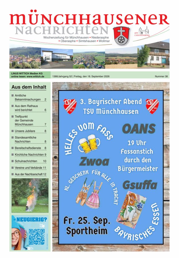 Münchhausener Nachrichten Titelblatt 38/2026