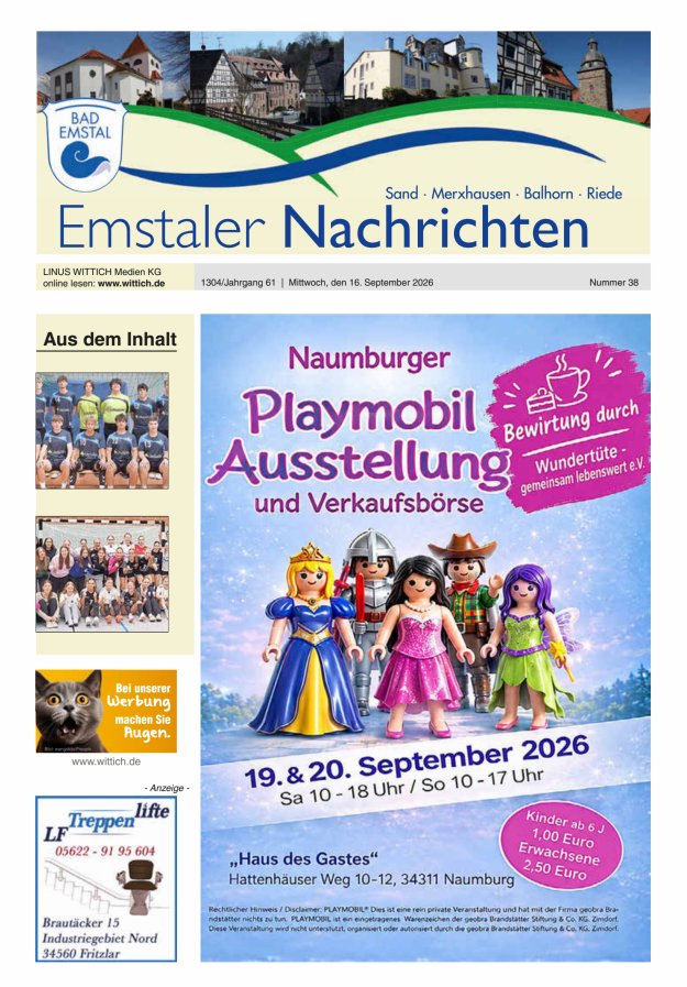 Emstaler Nachrichten Titelblatt 38/2026