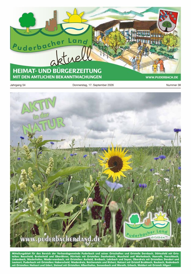 Puderbacher Land aktuell Titelblatt 38/2026