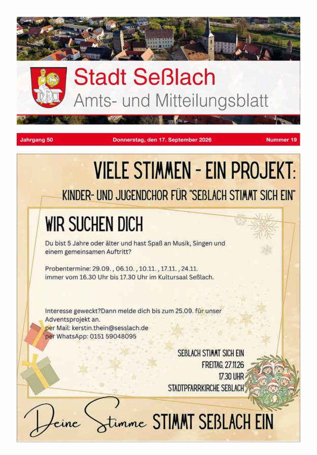 Amts- und Mitteilungsblatt Stadt Seßlach Titelblatt 19/2026