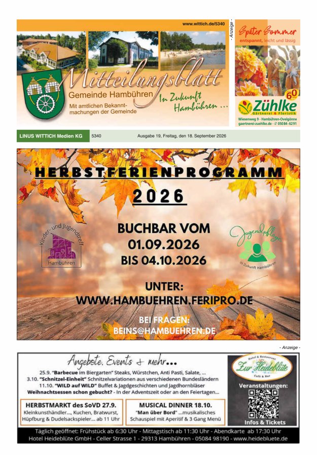 Mitteilungsblatt der Gemeinde Hambühren Titelblatt 19/2026