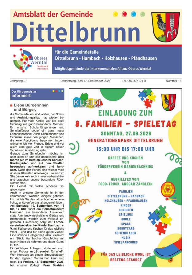 Amtsblatt der Gemeinde Dittelbrunn Titelblatt 17/2026
