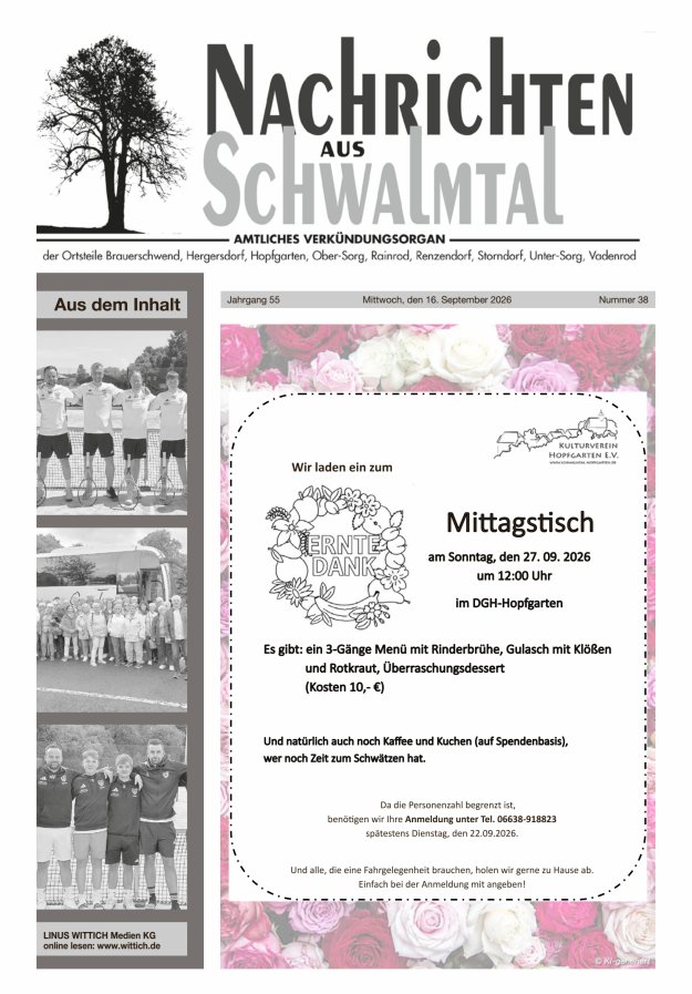Nachrichten aus Schwalmtal Titelblatt 38/2026