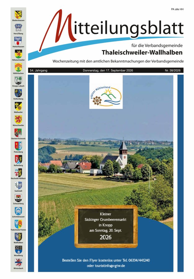 Mitteilungsblatt VG Thaleischweiler-Wallhalben Titelblatt 38/2026
