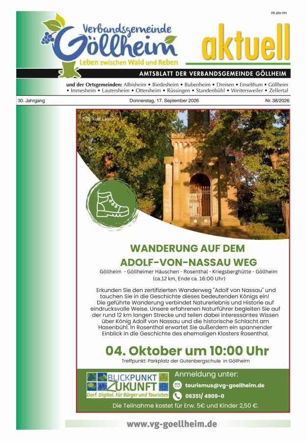 Verbandsgemeinde Göllheim aktuell Titelblatt 38/2026