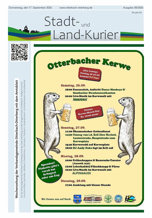 Stadt- und Land-Kurier Otterbach-Otterberg Titelblatt 38/2026
