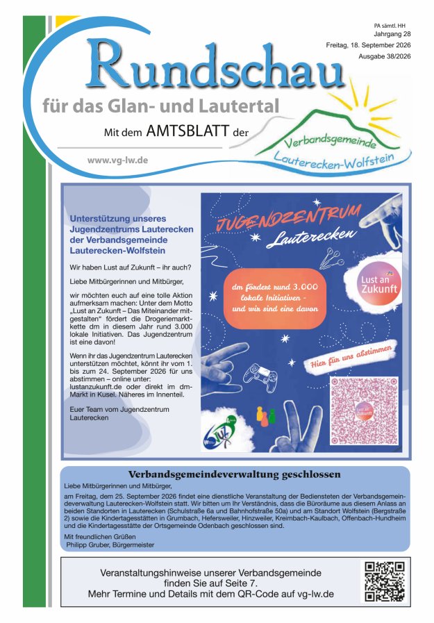 Rundschau für das Glan- und Lautertal Titelblatt 38/2026