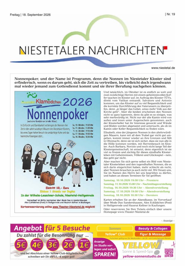Niestetaler Nachrichten Titelblatt 19/2026
