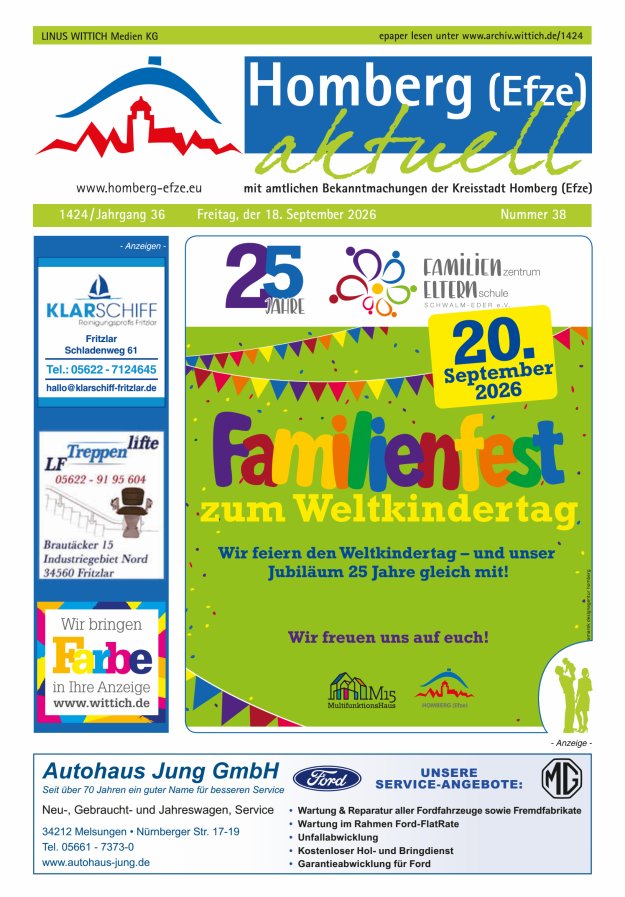 Homberg Efze aktuell Titelblatt 38/2026