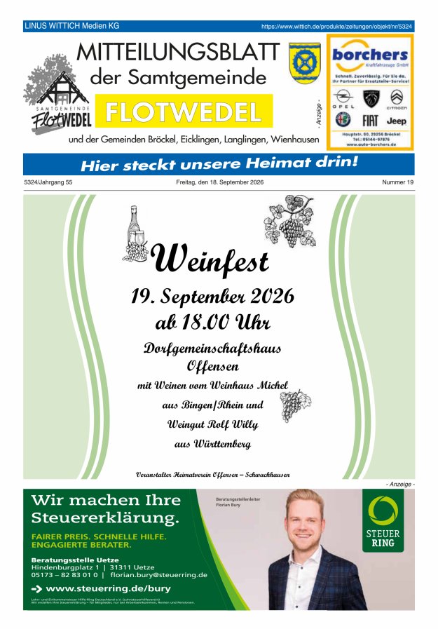 Mitteilungsblatt der Samtgemeinde Flotwedel Titelblatt 19/2026