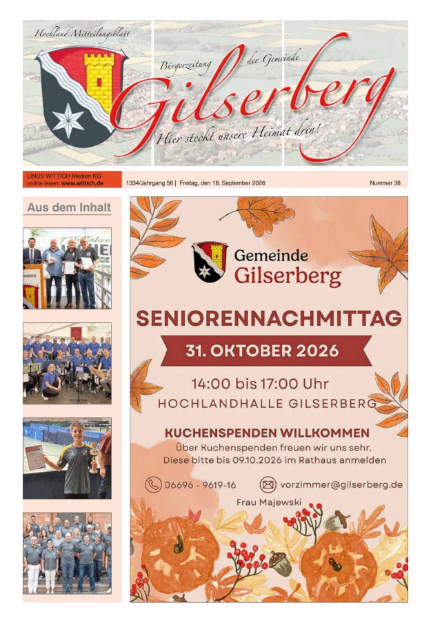 Hochland Mitteilungsblatt Gilserberg Titelblatt 38/2026