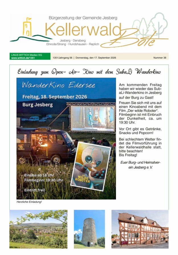 Kellerwaldbote - Bürgerzeitung der Gemeinde Jesberg Titelblatt 38/2026