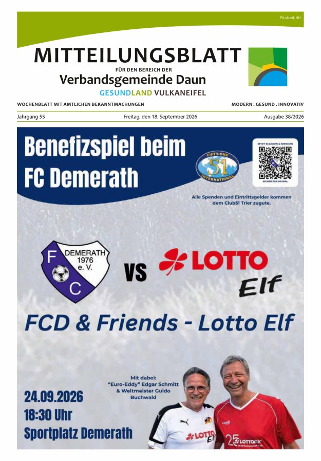 Mitteilungsblatt VG Daun Titelblatt 38/2026