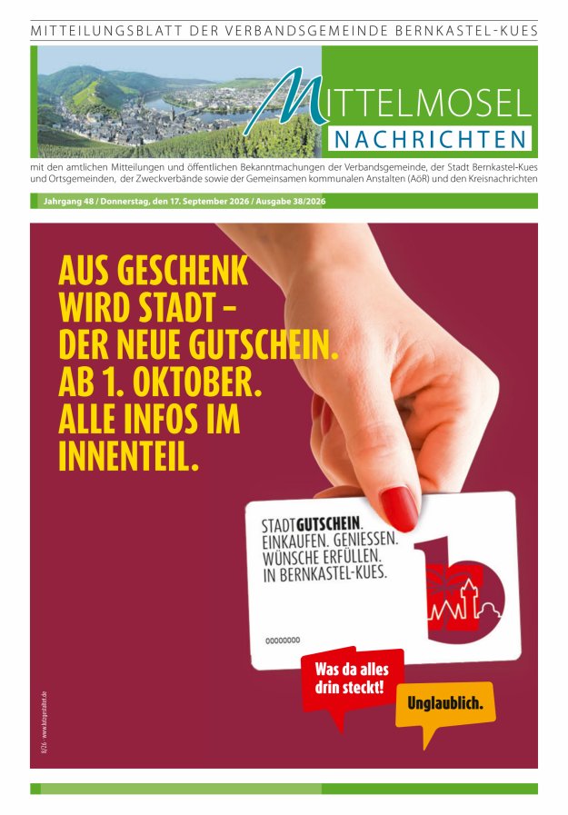 Mittelmosel-Nachrichten VG Bernkastel-Kues Titelblatt 38/2026