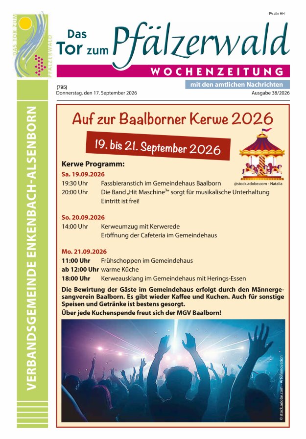 Das Tor zum Pfälzer Wald - VG Enkenbach-Alsenborn Titelblatt 38/2026