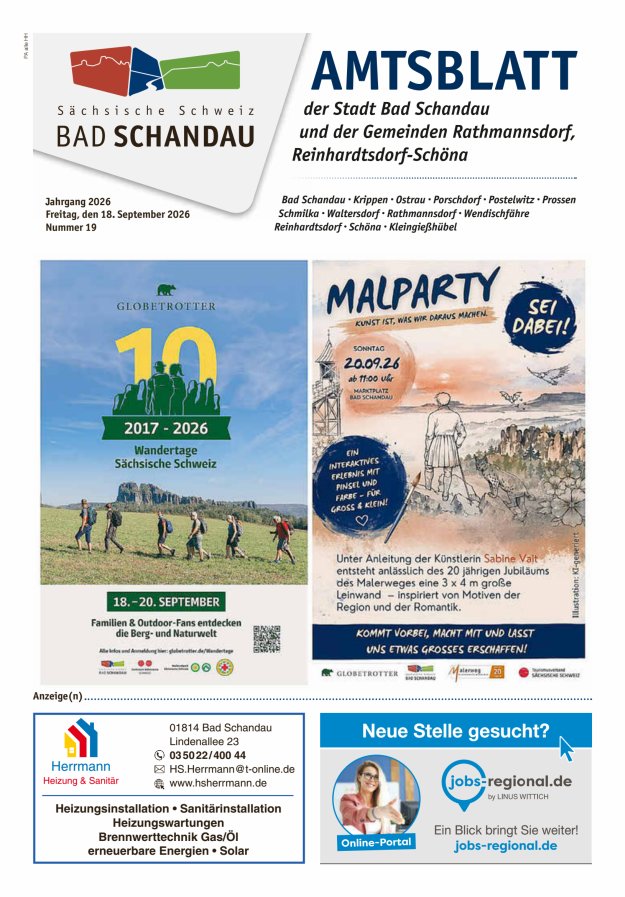 Amtsblatt der Stadt Bad Schandau und der Gemeinden Titelblatt 19/2026