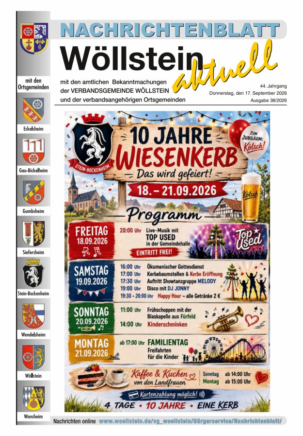 Nachrichtenblatt Wöllstein aktuell Titelblatt 38/2026