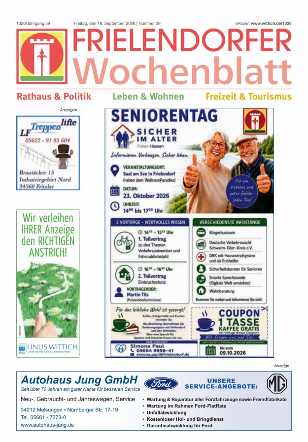 Frielendorfer Wochenblatt Titelblatt 38/2026