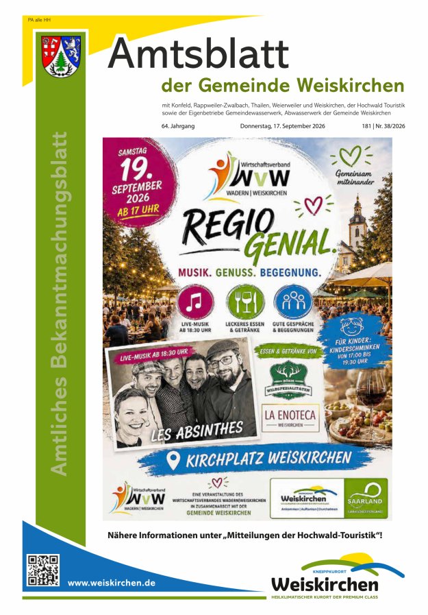 Amtliches Bekanntmachungsblatt der Gemeinde Weiskirchen Titelblatt 38/2026