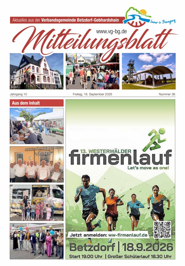 Aktuelles aus der VG Betzdorf-Gebhardshain Ausgabe Gebhardshain Titelblatt 38/2026