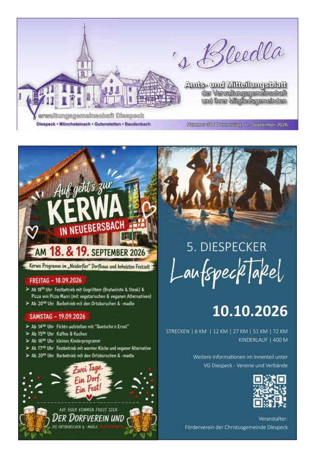 Amts- und Mitteilungsblatt VGem Diespeck Titelblatt 38/2026