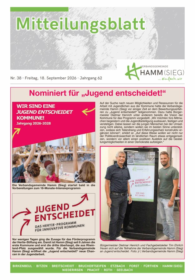 Mitteilungsblatt Hamm (Sieg) Titelblatt 38/2026