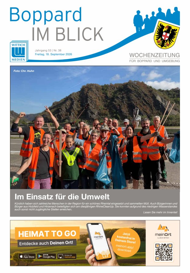 Boppard im Blick - Heimatzeitung für die Stadt Boppard Titelblatt 38/2026
