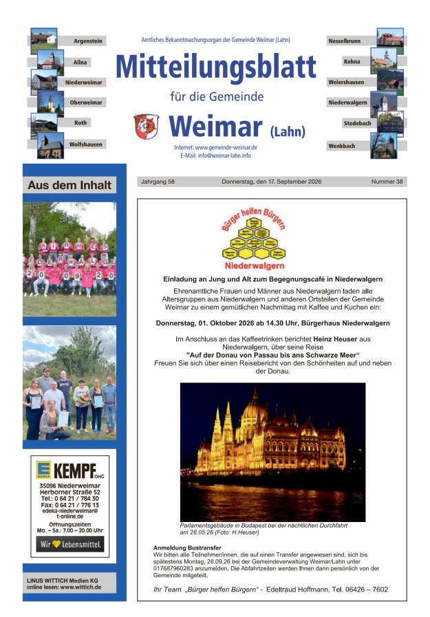 Mitteilungsblatt für die Gemeinde Weimar Titelblatt 38/2026