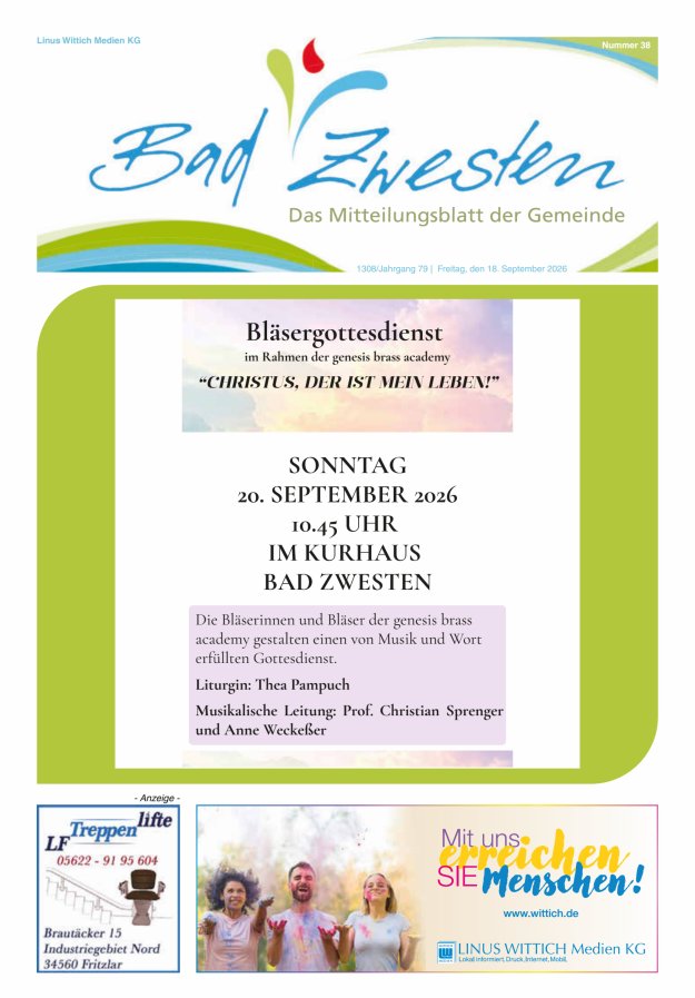 Heimatzeitung Bad Zwesten Titelblatt 38/2026