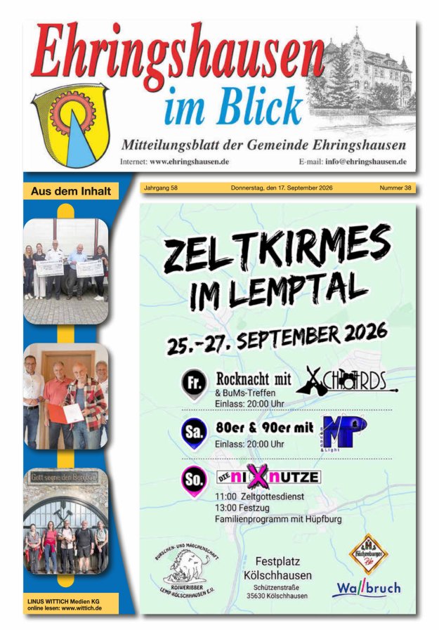 Mitteilungsblatt der Gemeinde Ehringshausen Titelblatt 38/2026