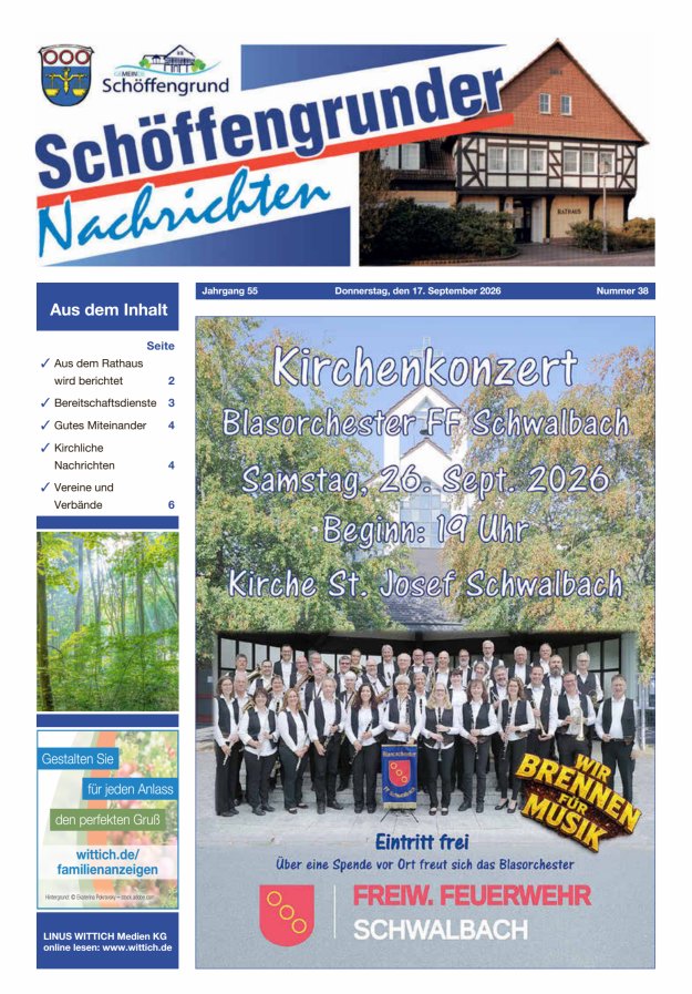 Schöffengrunder Nachrichten Titelblatt 38/2026