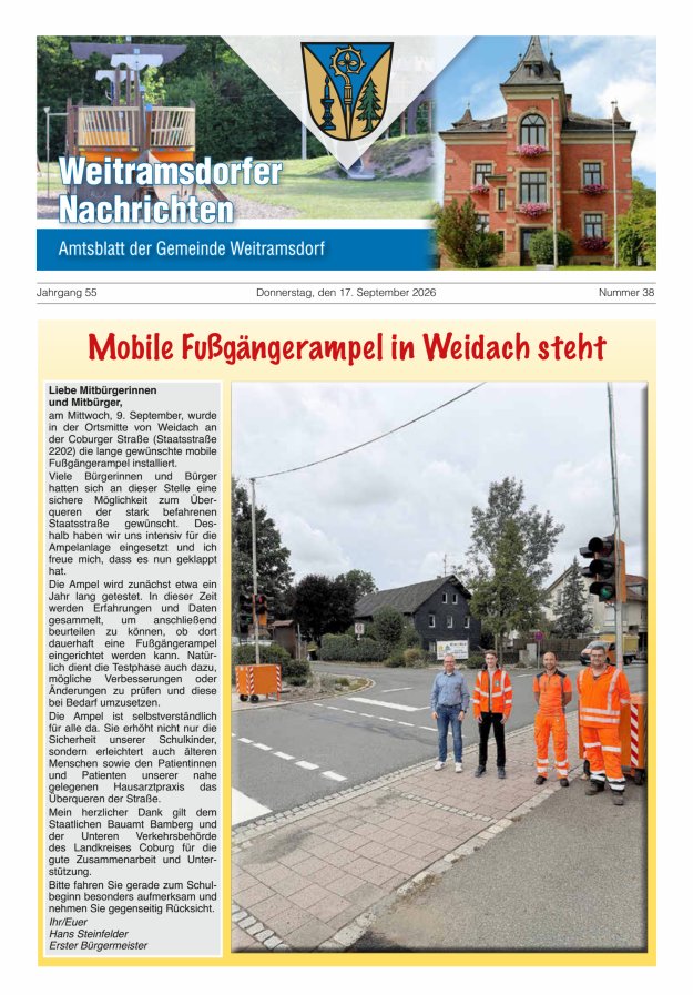 Weitramsdorfer Nachrichten Titelblatt 38/2026