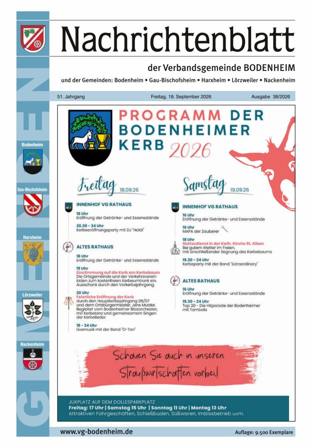 Nachrichtenblatt der VG Bodenheim              Titelblatt 38/2026