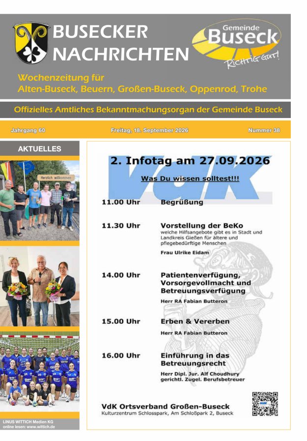 Busecker Nachrichten Titelblatt 38/2026
