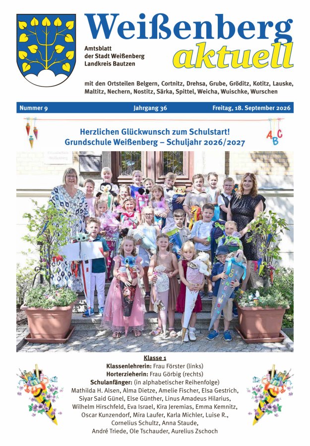 "Weißenberg aktuell" - Amtsblatt der Stadt Weißenberg Titelblatt 09/2026