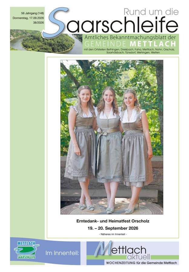 Rund um die Saarschleife Gemeinde Mettlach Titelblatt 38/2026
