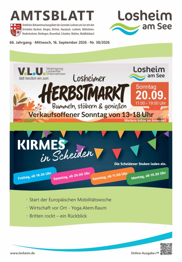Amtliches Bekanntmachungsblatt der Gemeinde Losheim am See Titelblatt 38/2026