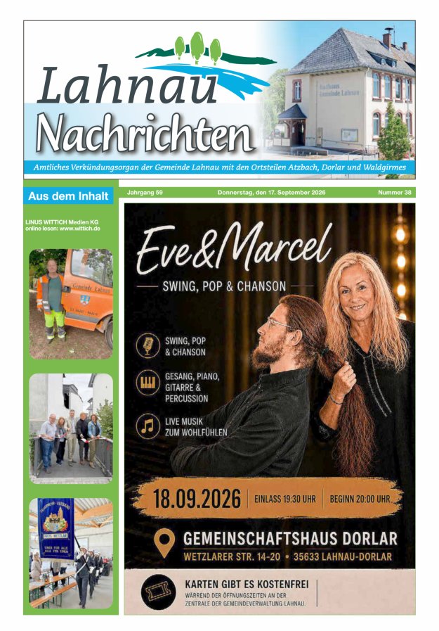 Lahnau Nachrichten Titelblatt 38/2026