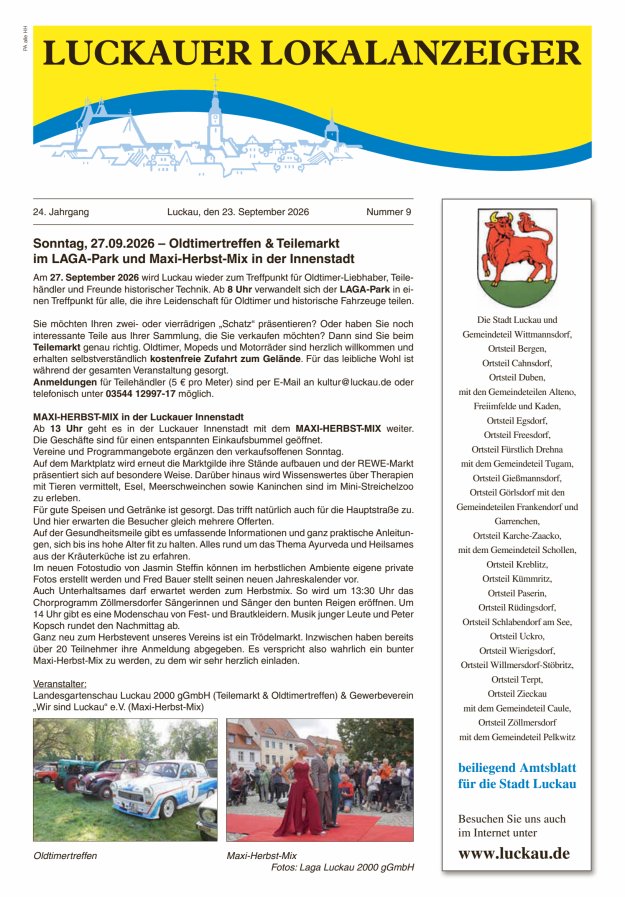 Luckauer Lokalanzeiger (beiliegend Amtsblatt für die Stadt Luckau) Titelblatt 09/2026