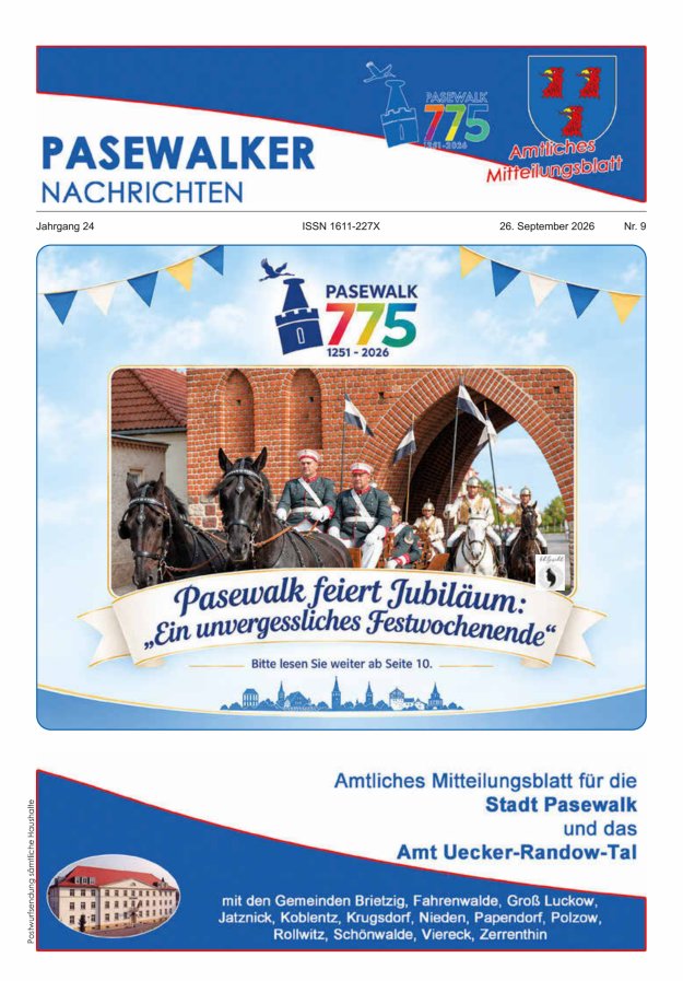 Pasewalker Nachrichten Titelblatt 09/2026