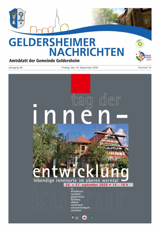 Geldersheimer Nachrichten Amtsblatt der Gemeinde Geldersheim Titelblatt 19/2026
