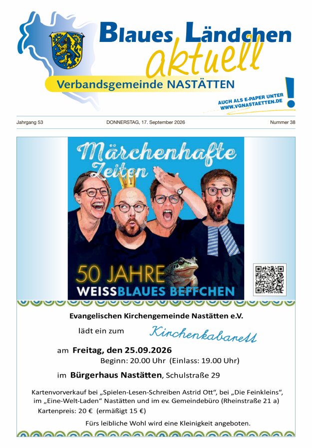 Blaues Ländchen aktuell - Heimat- u Bürgerzeitung VG Nastätten Titelblatt 38/2026