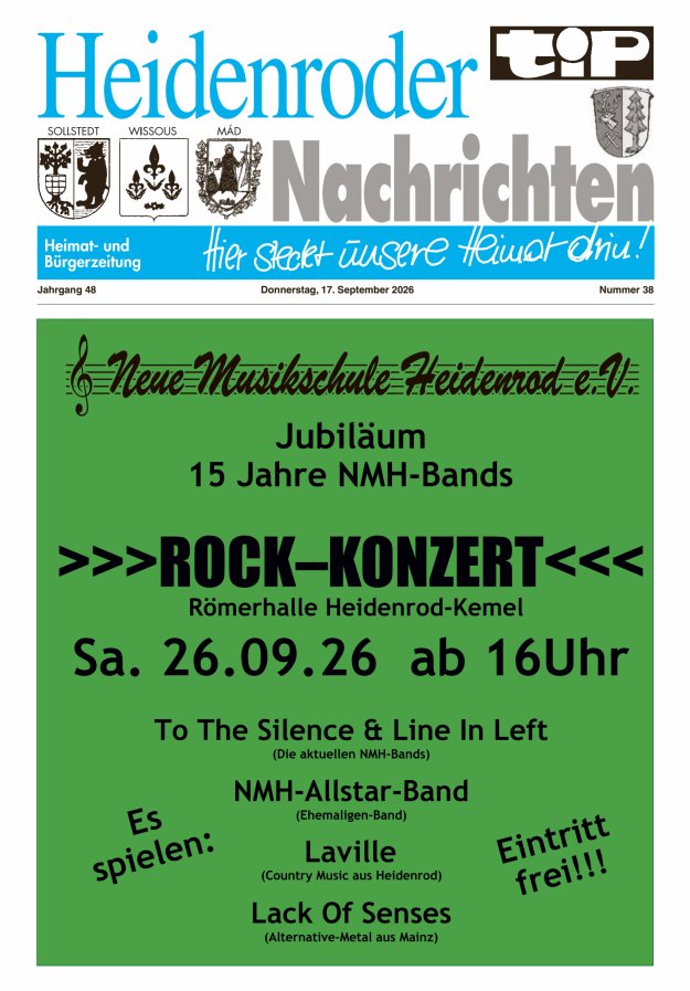 "tip" Heidenroder Nachrichten Titelblatt 38/2026
