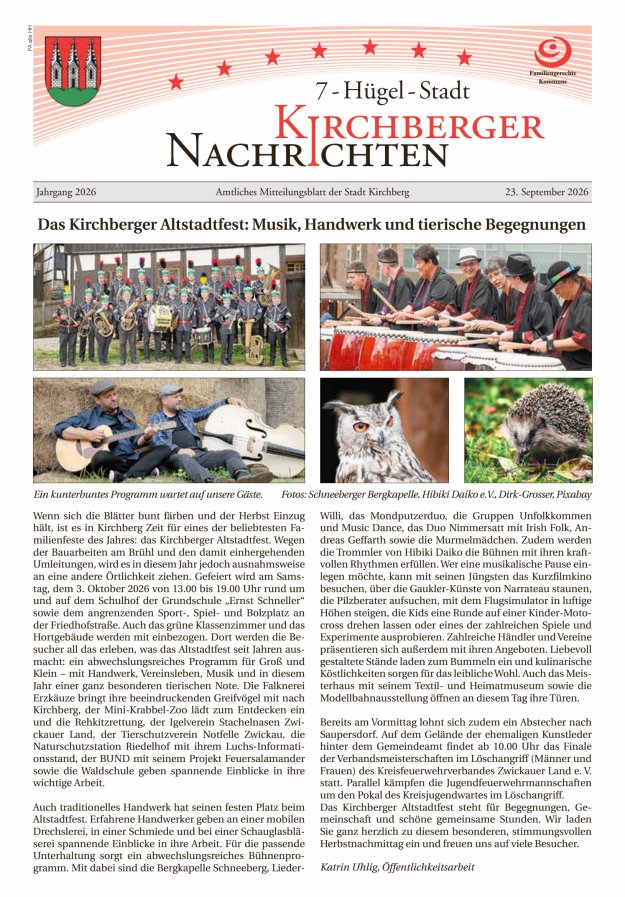 Kirchberger Nachrichten Titelblatt 09/2026