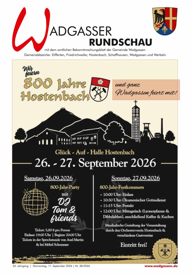 Wadgasser Rundschau Titelblatt 38/2026