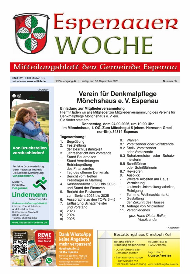 Espenauer Woche Titelblatt 38/2026