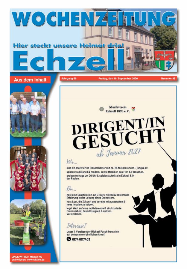 Wochenzeitung für die Gemeinde Echzell Titelblatt 38/2026