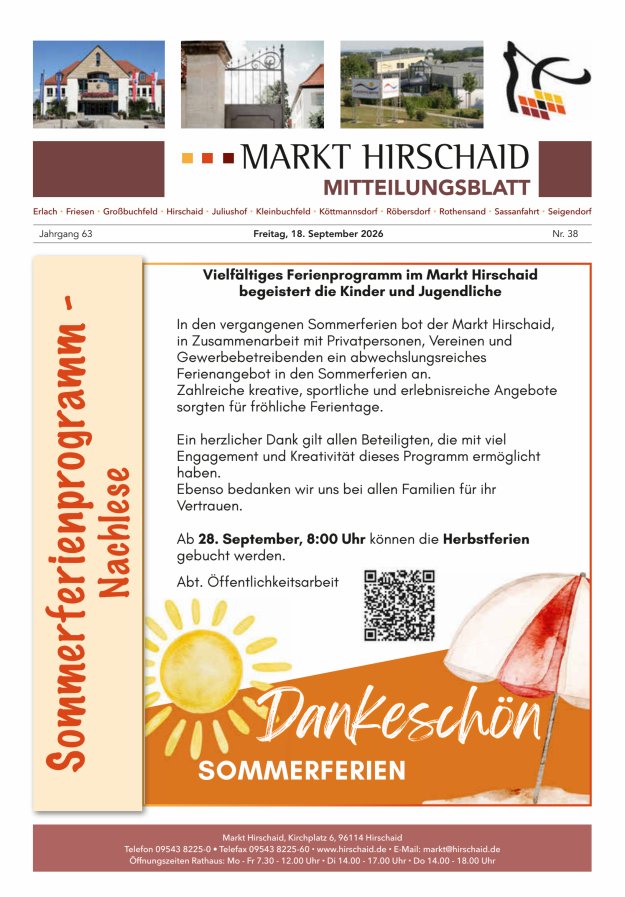 Mitteilungsblatt Markt Hirschaid Titelblatt 38/2026