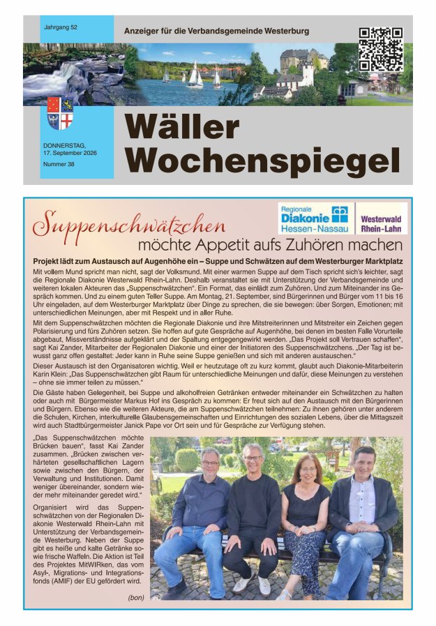 Wäller Wochenspiegel - Anzeiger für die Verbandsgemeinde Westerburg Titelblatt 38/2026