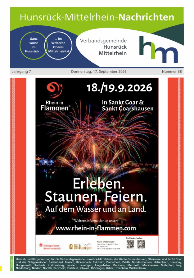 Hunsrück-Mittelrhein Nachrichten Ausgabe Emmelshausen Titelblatt 38/2026
